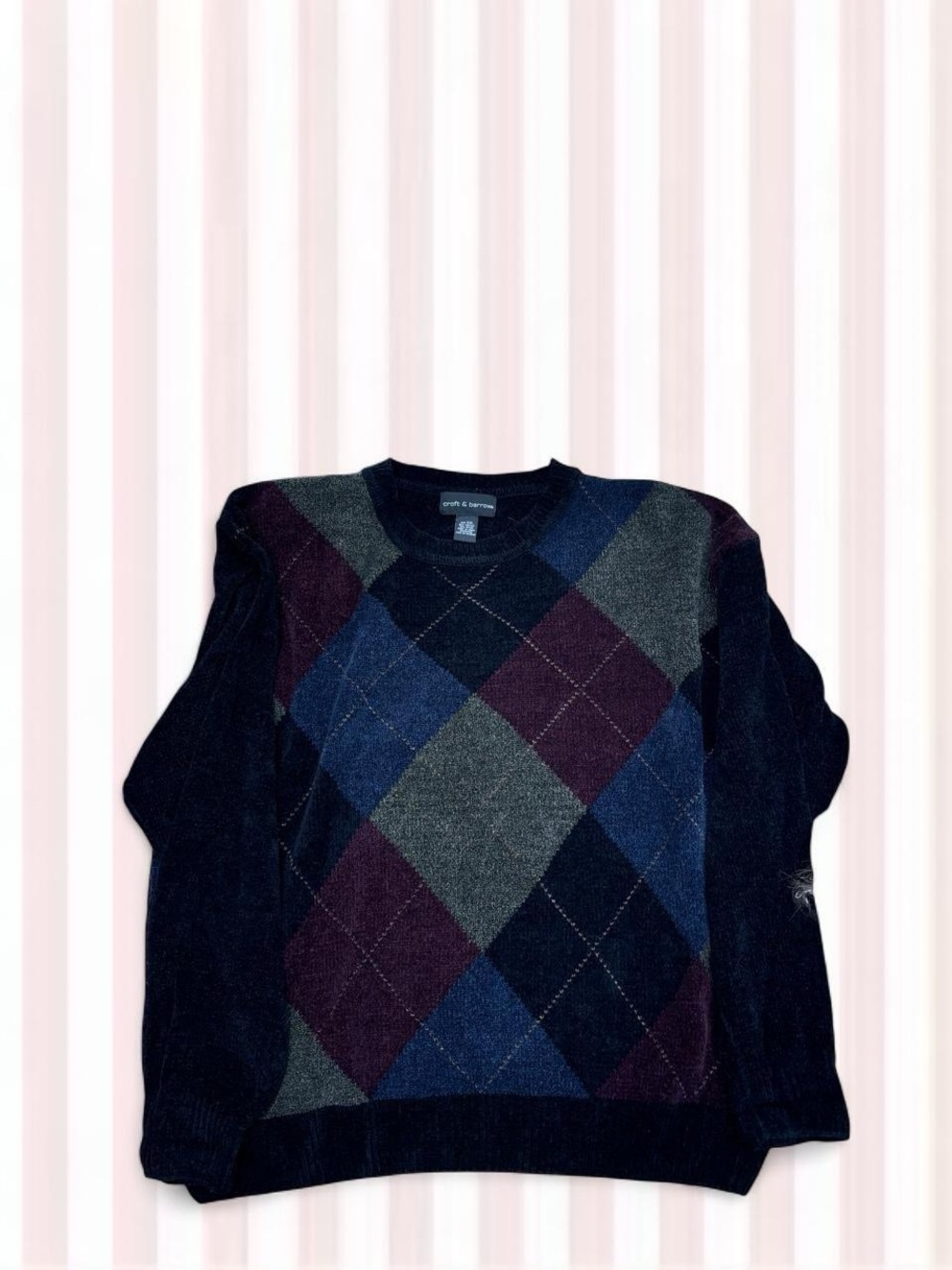 croft & barrow Navy, Gray, Blue & Burgundy Argyle Crewneck Sweater